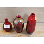 THREE ROYAL DOULTON FLAMBE VASES