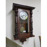 AN EDWARDIAN MAHOGANY SMALL VIENNA WALLCLOCK H-55 CM