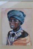 LUCY MARY MULLINS (1920-2008). Portrait of an African lady, signed, mixed media, framed and