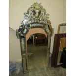 A LARGE MODERN VENETIAN STYLE WALL MIRROR WITH SEPARATE NEW MIRROR GLASS