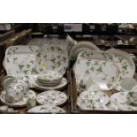 TWO TRAYS OF WEDGWOOD WILD STRAWBERRY PATTERN TEA AND DINNERWARE TO INCLUDE A SELECTION OF