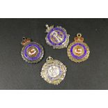 FOUR HALLMARKED SILVER AND ENAMEL LODGE JEWELS