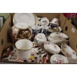 A BOX OF CROWN DERBY ITEMS ETC TO INCLUDE PAPERWEIGHTS