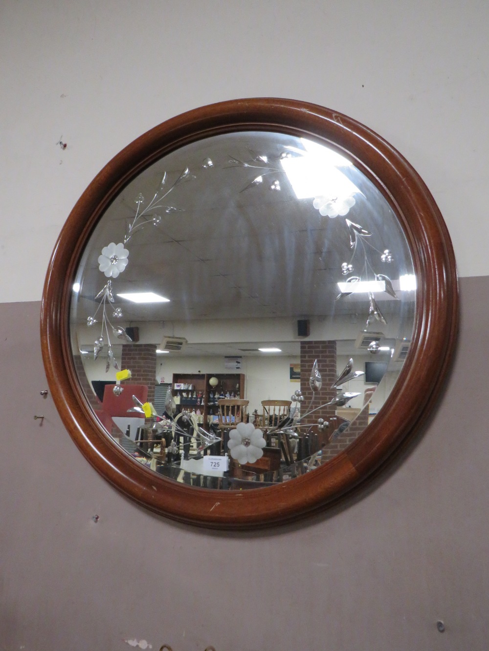 A LARGE CIRCULAR ETCHED MIRROR AND A GILT EXAMPLE - Image 2 of 4