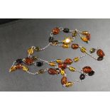 EXTRA LONG HALLMARKED SILVER AND AMBER NECKLACE IN BOX