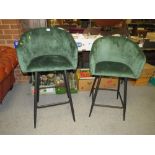 A NEAR PAIR OF GREEN STOOLS (DIFFERENT SEAT HEIGHTS)