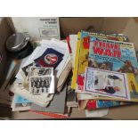 A TRAY OF ASSORTED EPHEMERA AND COLLECTABLES TO INCLUDE RAILWAYANA, NCB / MINING RELATED ITEMS,