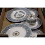 A TRAY OF WEDGWOOD FLORENTINE PATTERN PLATES ETC