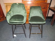 TWO DARK GREEN BAR/KITCHEN STOOLS