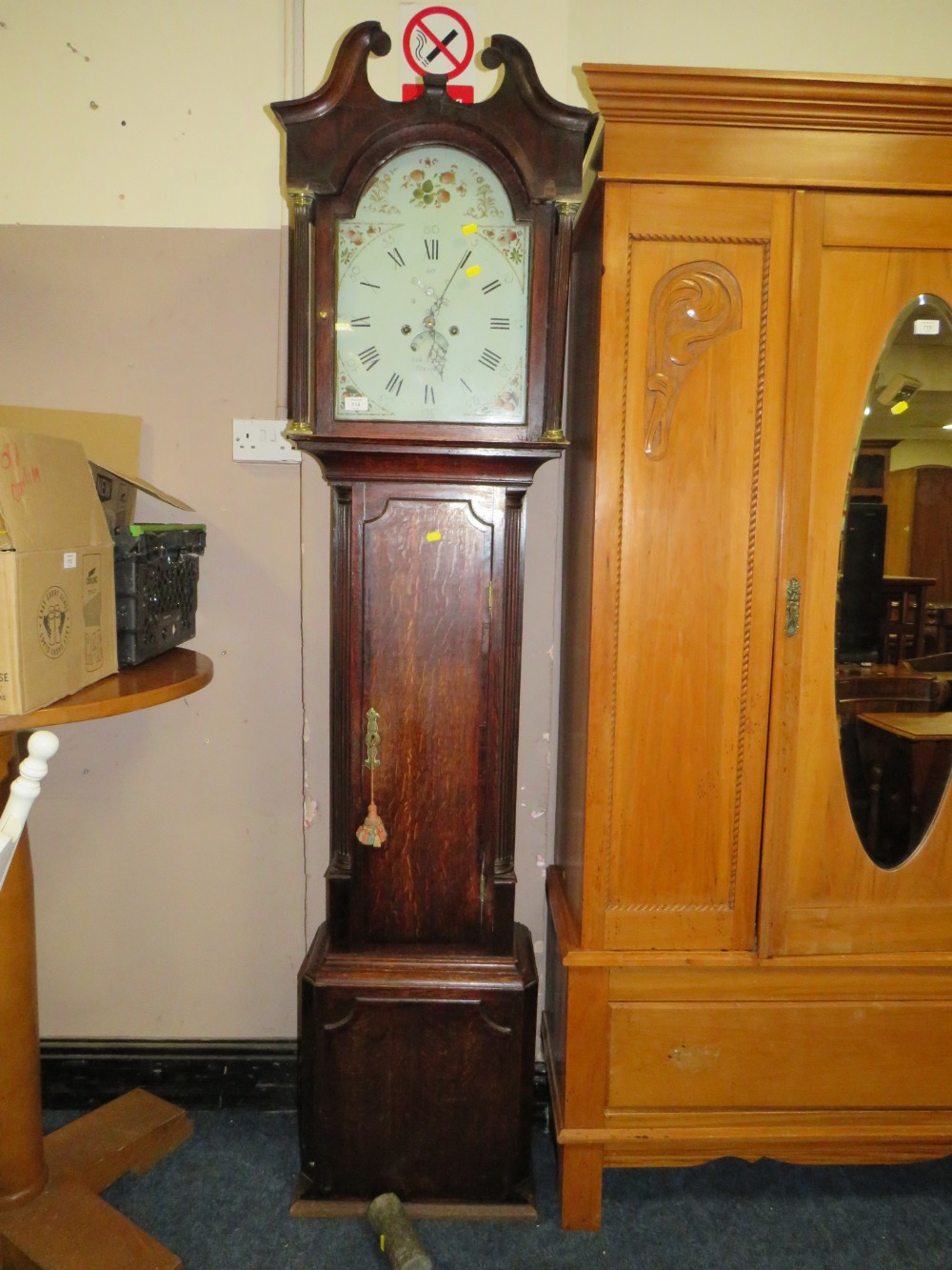 A LOCAL STAFFORD ANTIQUE LONGCASE CLOCK H-210 CM (2 WEIGHTS AND PENDULUM)