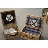 TWO WICKER PICNIC HAMPER BASKETS AND CONTENTS