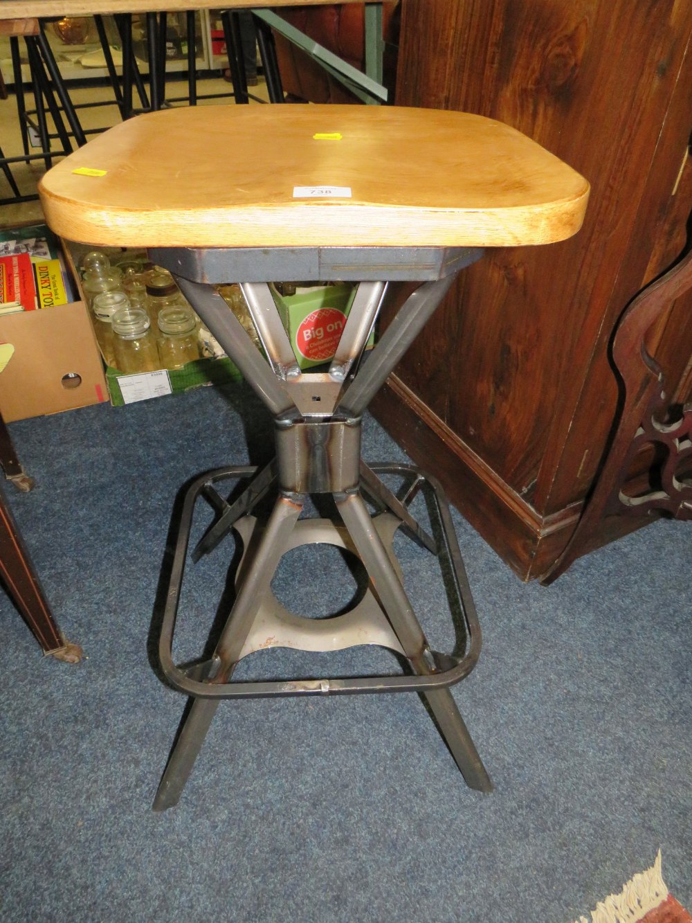 A MODERN WOODEN / STEEL INDUSTRIAL STYLE STOOL