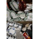 THREE TRAYS OF ASSORTED CERAMICS TO INCLUDE A BOXED SET OF SIX WEDGWOOD SUSIE COOPER COFFEE CANS AND