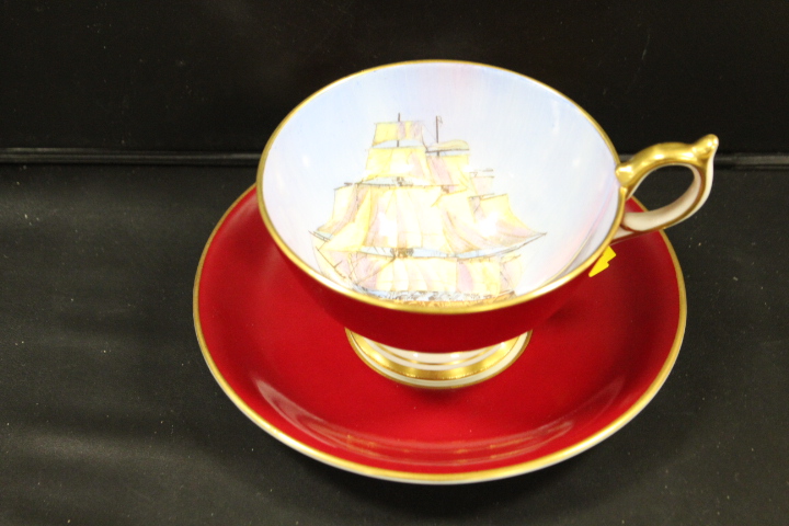 AYNSLEY HANDPAINTED SIGNED SHIP DESIGN CUP AND SAUCER - Image 2 of 2