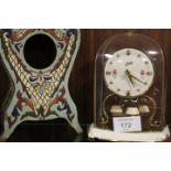 A CARRIAGE CLOCK TOGETHER WITH A PAINTED WOODEN POCKET WATCH STAND (2)