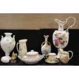 A SELECTION OF ASSORTED CERAMICS TO INCLUDE A ROYAL WORCESTER 'CASTLES IN THE AIR' CANDLE SNUFFER,
