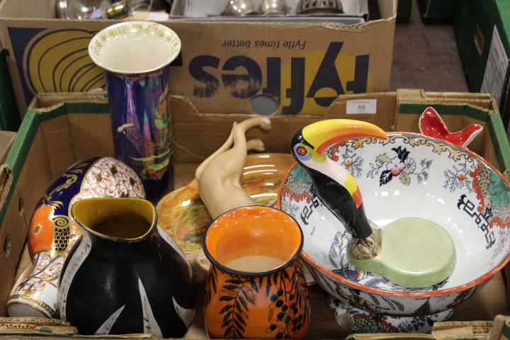 A TRAY OF CERAMICS TO INCLUDE CARLTONWARE, ORIENTAL BOWL ETC