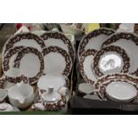 TWO TRAYS OF ROSENTHAL TEA AND DINNERWARE TOGETHER WITH A CERAMIC CHERUBIC CLOCK A/F