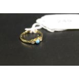 A HALLMARKED 18 CARAT GOLD TURQUOISE AND DIAMOND RING, approx weight 2g