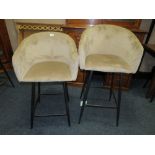 A NEAR PAIR OF UPHOLSTERED BAR STOOLS - DIFFERENT SEAT HEIGHTS