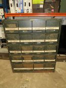 AN INDUSTRIAL METAL MULTI DRAWER CABINET ( 20 DRAWERS) H-100 CM W-89.5 CM