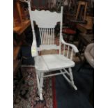 A WHITE PAINTED ROCKING CHAIR TOGETHER WITH ANOTHER CHAIR (2)