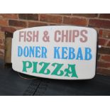 A LARGE VINTAGE ILLUMINATED DOUBLE SIDED EXTERNAL CHIP SHOP SIGN