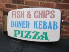 A LARGE VINTAGE ILLUMINATED DOUBLE SIDED EXTERNAL CHIP SHOP SIGN