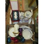 TWO TRAYS OF ASSORTED CERAMICS AND GLASS TO INCLUDE DINNERWARE, TEALIGHT HOLDERS, PRINCESS DIANA