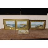 A SELECTION OF FRAMED AND GLAZED WATERCOLOURS TO INCLUDE A PAIR OF COASTAL SCENE EXAMPLES