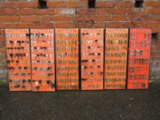 SIX POINT OF SALE WALL RACKS CONTAINING A LARGE ASSORTMENT OF KEY CUTTING BLANKS
