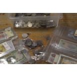 BOX OF SILVER COINAGE AND BANKNOTES