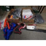 TWO TRAYS OF ASSORTED UNUSED MARTIAL ARTS CLOTHING / BELTS ETC
