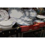 THREE TRAYS OF ASSORTED ANTIQUE AND LATER DINNERWARE TO INCLUDE TUREENS, LADLES ETC