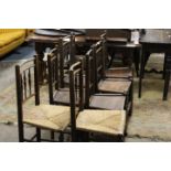 A COLLECTION OF EIGHT ASSORTED ANTIQUE CHAIRS TO INCLUDE PUSH SEAT AND SPINDLE BACK EXAMPLES