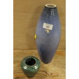 LARGE BLUE COBRIDGE STONEWARE VASE PLUS A SMALL GREEN COBRIDGE STONEWARE VASE