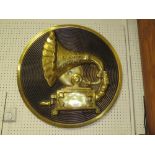 A LARGE VINTAGE PLASTIC GRAMOPHONE DISPLAY SIGN, APPROX DIA 69 CM