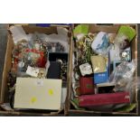 TWO TRAYS OF VINTAGE COSTUME JEWELLERY, MODERN WATCH ETC