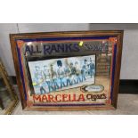 A FRAMED ADVERTISING MIRROR FOR MARCELLA CIGARS BY THE IMPERIAL TOBACCO COMPANY - THE INSET PAPER
