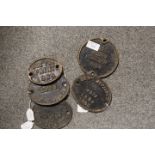 A SELECTION OF FIVE CAST METAL OVAL WAGON PLATES ;