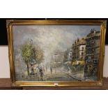 A GILT FRAMED OIL ON BOARD OF A CONTINENTAL STREET SCENE