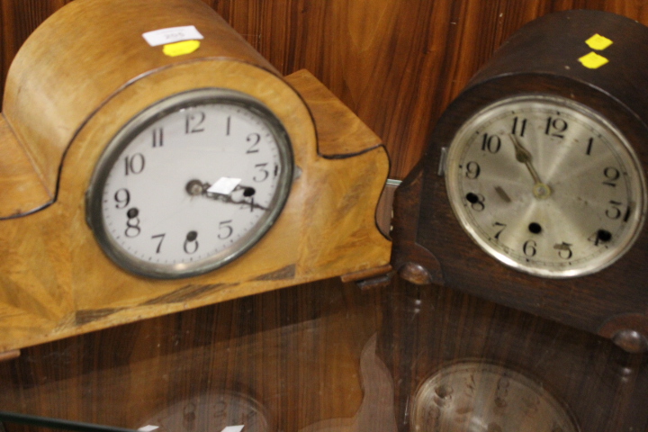 TWO VINTAGE WOODEN CASED MANTLE CLOCKS