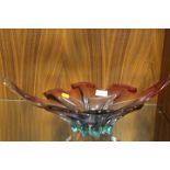 A LARGE MURANO FREEFORM PINK/BLUE GLASS CENTER PIECE