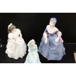 A ROYAL DOULTON FIGURE 'BIRTHDAY GIRL' TOGETHER WITH TWO COALPORT FIGURINES (3)