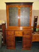 A LARGE EARLY 20TH CENTURY MAHOGANY SECRETAIRE GLAZED BOOKCASE H-213 W-121 CM