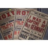 THREE VINTAGE PRE-WAR ROXY CINEMA BILL POSTERS (THE ROXY, GLASS STREET, HANLEY))