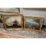 A PAIR OF GILT FRAMED REPRODUCTION PICTURES A/F