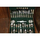 A CASED CANTEEN OF SILVER PLATED CUTLERY BY SLACK AND BARLOW OF SHEFFIELD