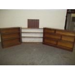 FOUR ITEMS TO INCLUDE A 2 TIER BOOKSHELVES, A PINE BOOK SHELF AND A SMALL PRESENTATION WALL SHELF