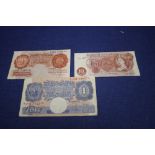 A SMALL COLLECTION OF BANK NOTES TO INCLUDE 2 10 SHILLING NOTES AND A 1 POUND NOTE